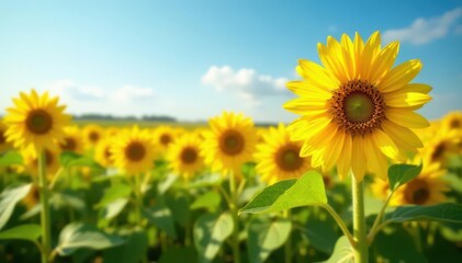 Fototapeta premium Golden sunflowers in full bloom, vibrant field , harvest, golden