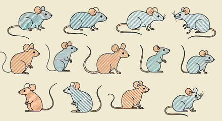 Collection of Cute Cartoon Mice in Various Poses