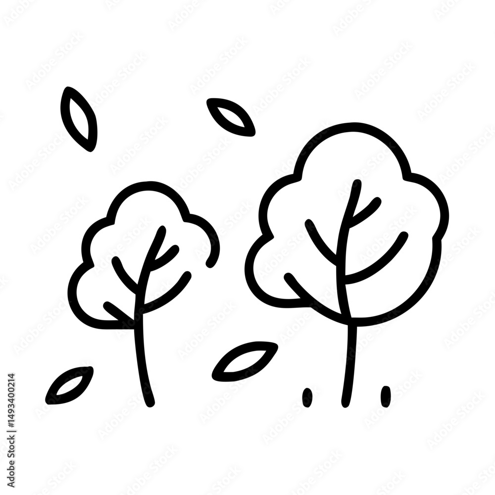 Poster two trees with leaves falling on transparent background for web and graphic design