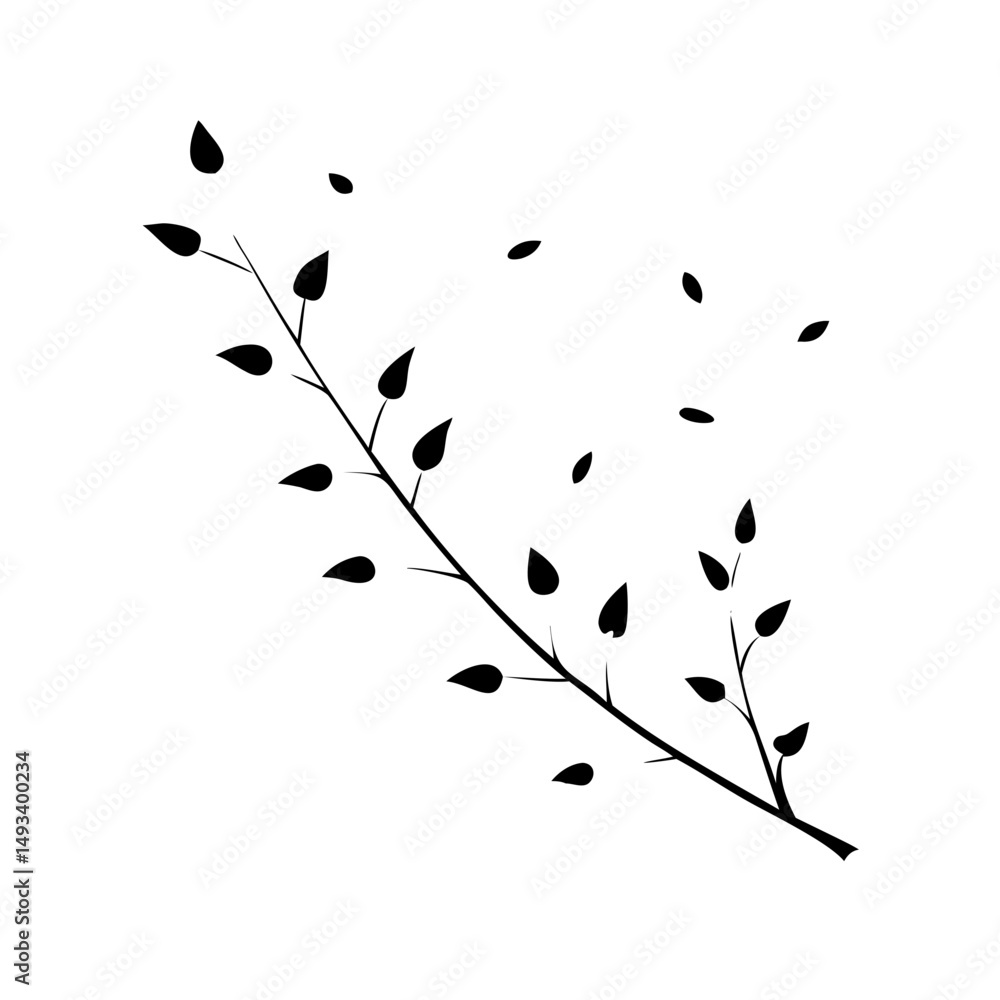 Poster tiny leaf sprigs delicate and thin branches with leaves on transparent background for web and graphi