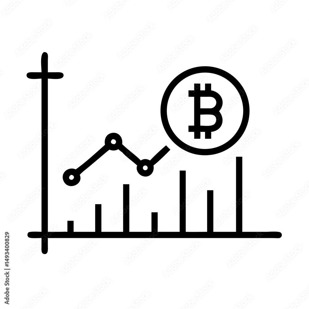 Poster bitcoin chart analytics market on transparent background for web and graphic design