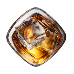  Top View of a Whiskey Glass Filled with Golden-Brown Whiskey on Transparent Background