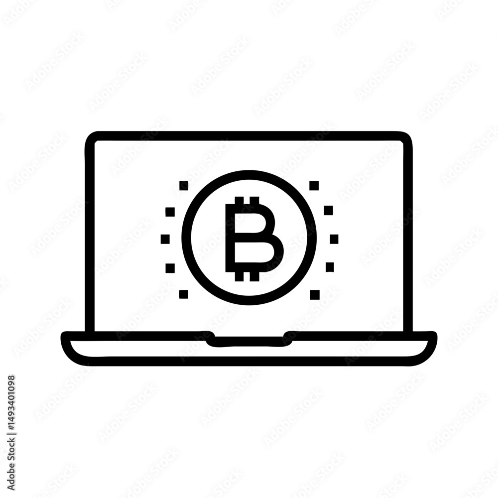 Poster bitcoin on laptop on transparent background for web and graphic design