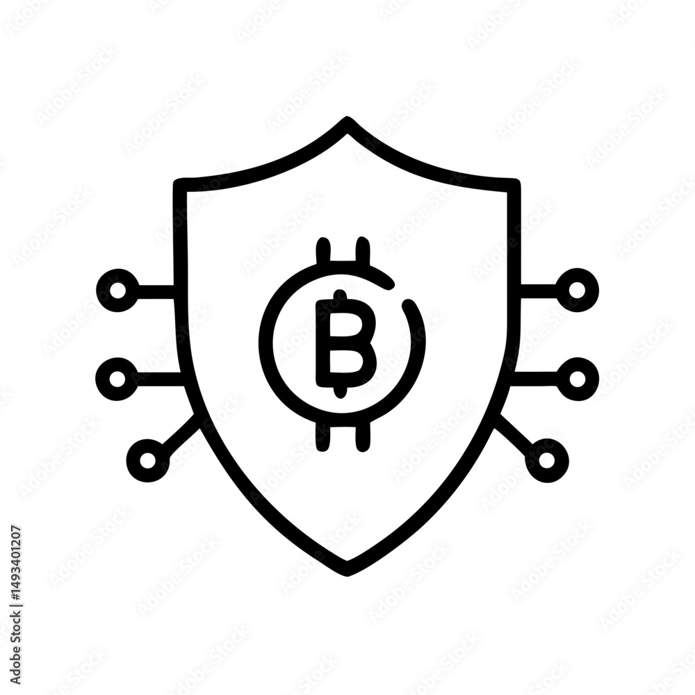 Poster bitcoin shield security protection on transparent background for web and graphic design