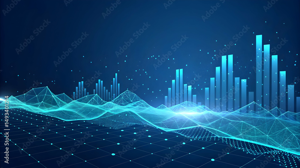Poster abstract digital wave with data visualization and glowing elements