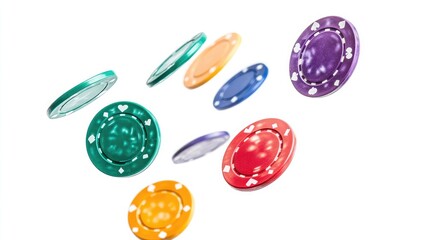 Colorful poker chips isolated on white background for casino games