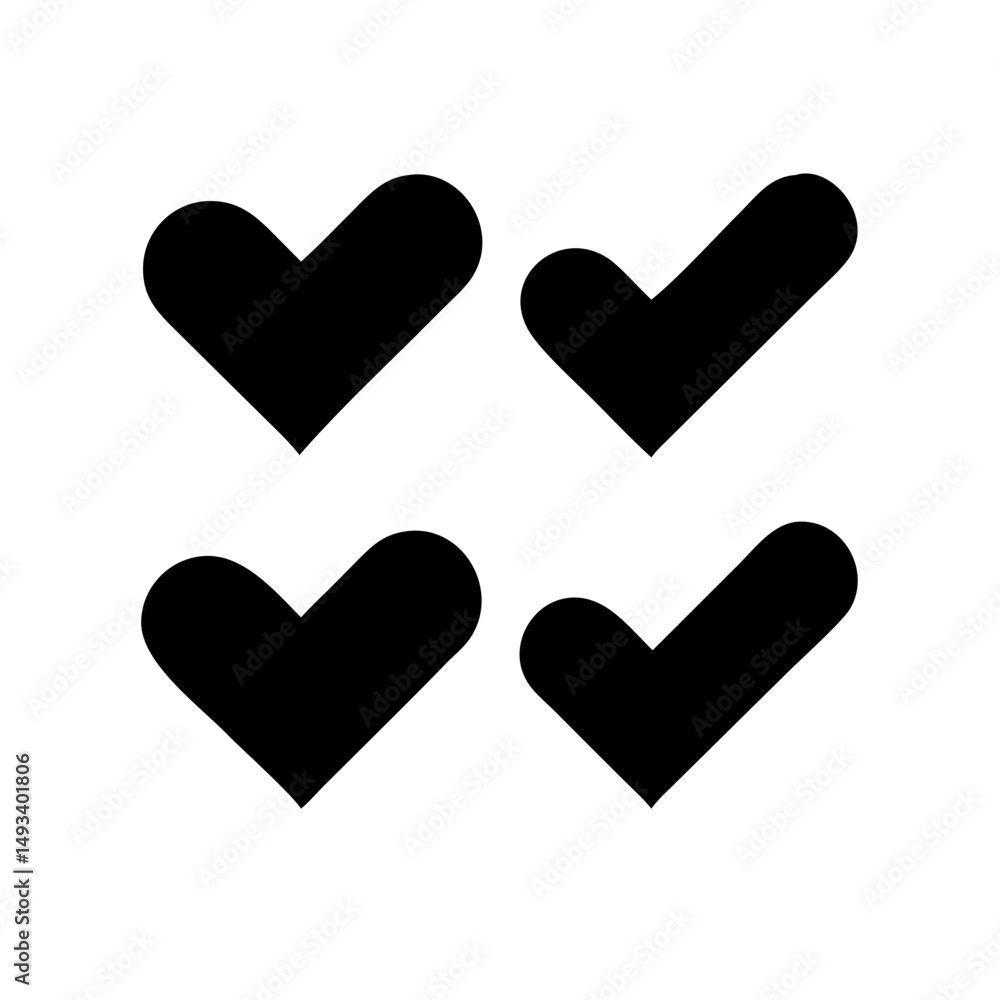 Poster check marked hearts commitment or approval silhouette on transparent background for web and graphic 