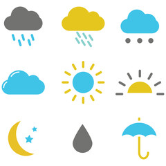 icons set of clouds different forms,  style and colors 