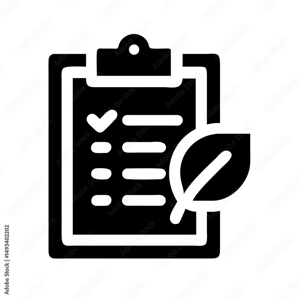 Poster clipboard with checklist and leaf silhouette on transparent background for web and graphic design