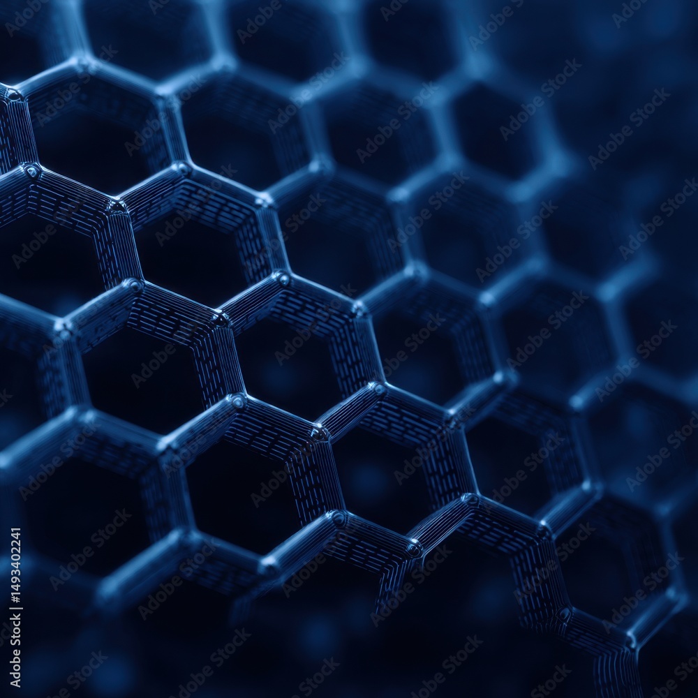 Poster abstract close up of blue graphene structure showing nanotechnology science and future applications 