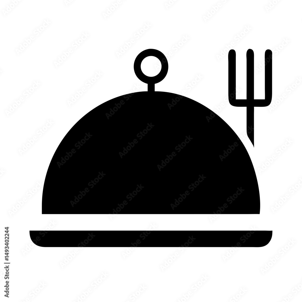 Poster cloche with utensils representing food service on transparent background for web and graphic design