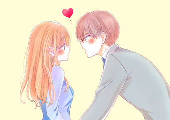 向かい合う男女のビジネスパーソン　恋愛