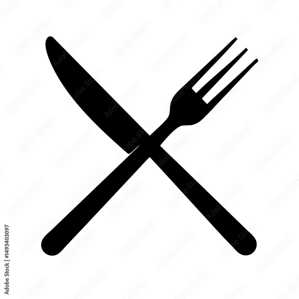 Poster crossed fork and knife commonly used for food service on transparent background for web and graphic 