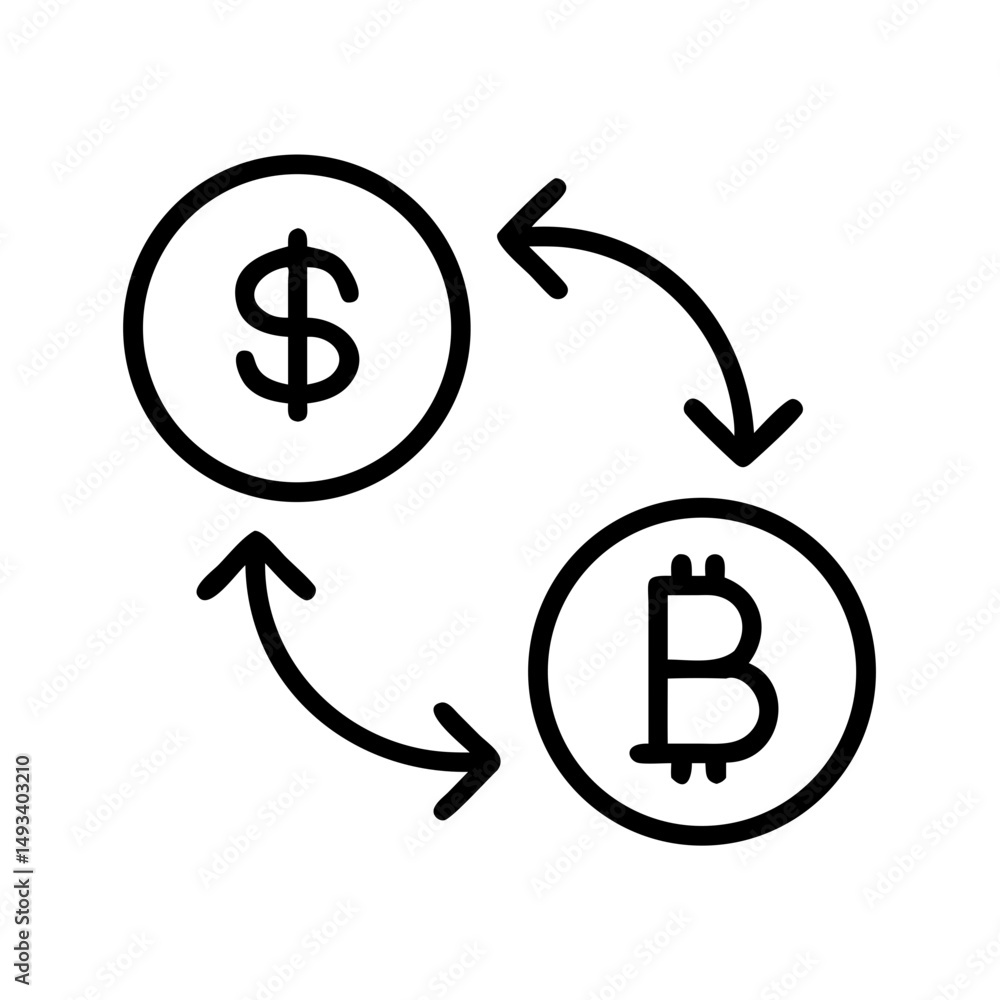 Poster currency exchange bitcoin to dollar on transparent background for web and graphic design