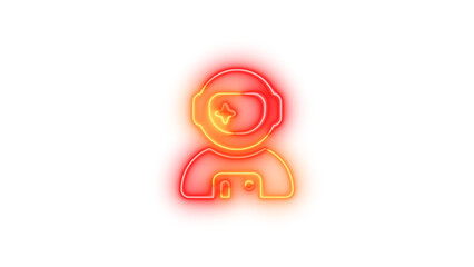 Neon user astronaut icon glowing with transparent background