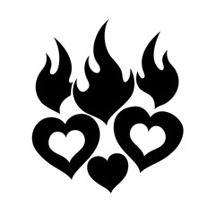 flaming or burning hearts representing passion silhouette on transparent background for web and graphic design