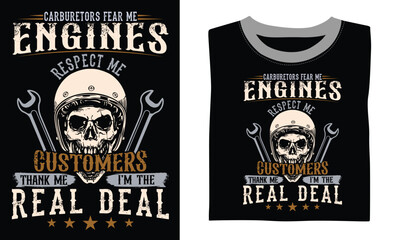 Fototapeta premium Carburetors fear me Engines respect me Customers thank me I’m the real deal - Small Engine Mechanic, Trusted Solutions for Gas-Powered Tools and Equipment