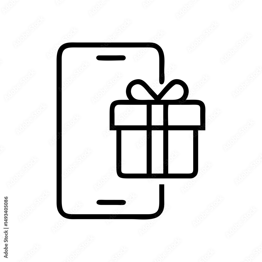 Poster gift in front of a mobile phone online gifting on transparent background for web and graphic design