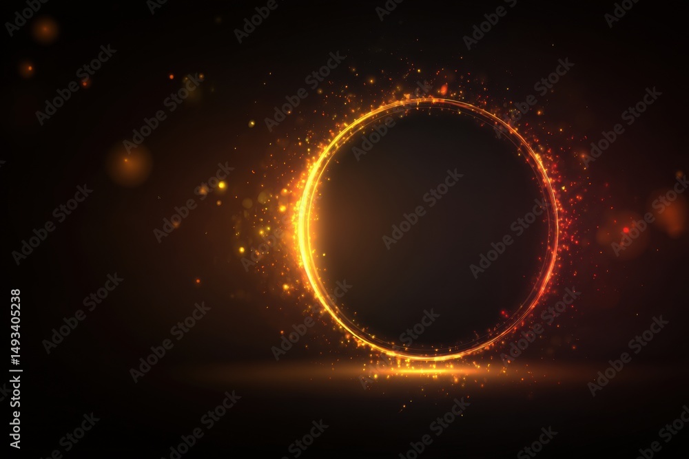 Aufkleber abstract glowing circle with particles on dark background studio shot for digital design presentatio