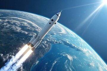 An artist's rendering of a rocket launching into space