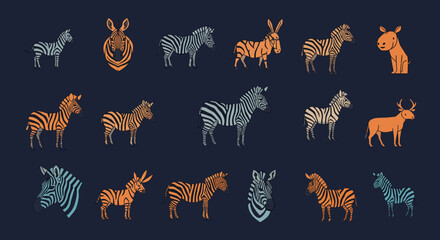 Stylized Zebra and Animal Illustrations with Unique Color Palettes