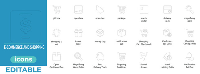 Modern e-commerce icons for online shopping, cart, and retail UI
