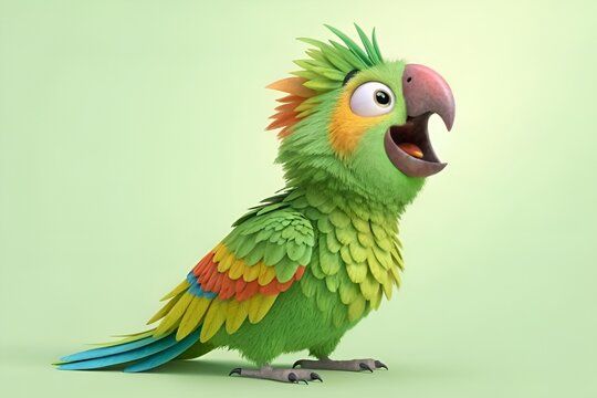 Colorful 3D Cartoon Parakeet Close-Up with Vibrant Feathers and Playful Expression
