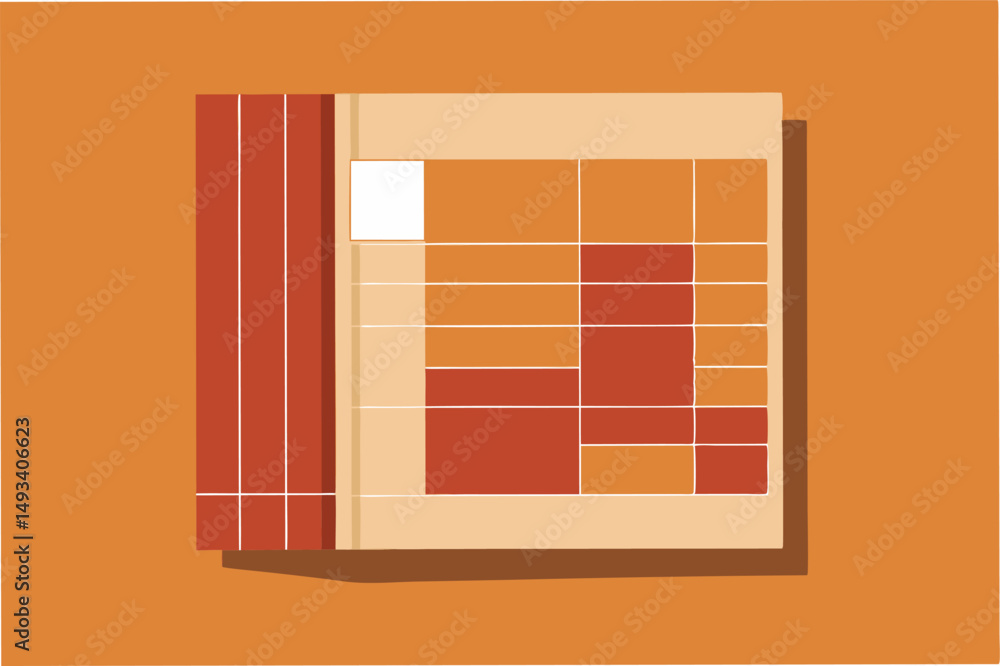 Poster Vector illustration of an open document with charts and data on a rustic background showcasing business analysis and planning
