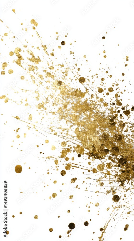 Poster golden paint splatter explosion on white background abstract art design element top down view studio