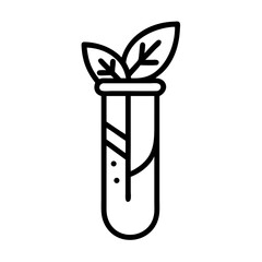 Leaf in test tube silhouette on transparent background for web and graphic design