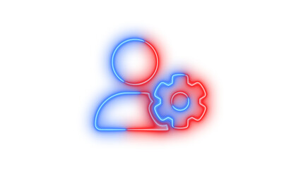 Neon user gear icon glowing with transparent background