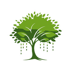 Stylized green tree illustration with leaves and a willow-like appearance