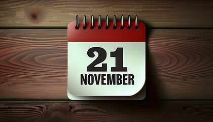 Illustration of paper calendar with date 21 November. Day and month for birthday, anniversary or appointment