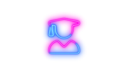 Neon user graduate icon glowing with transparent background