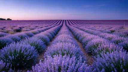 Obraz premium Beautiful lavender field in provence france under a clear sky at sunset or sunrise