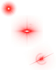 Red transparent beam vectors, special lenses emitting a light effect.