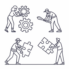 Set of teamwork related line icons vector illustration
