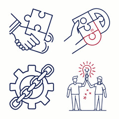 Set of teamwork related line icons vector illustration