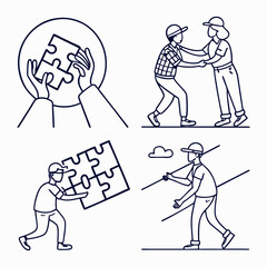 Set of teamwork related line icons vector illustration