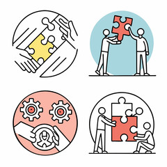Set of teamwork related line icons vector illustration