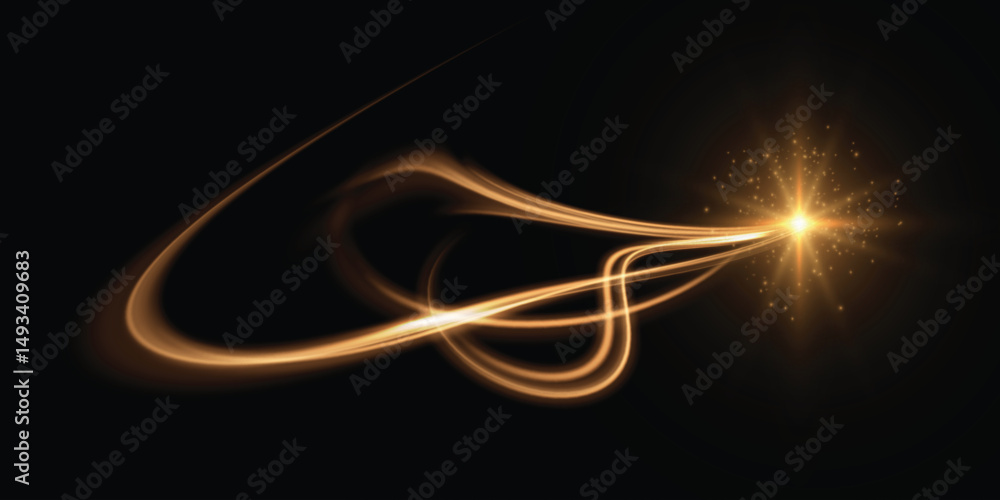 Aufkleber curved golden light trail with soft glow. smooth swirling vortex for energy effects, magic spells, g