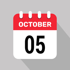 5 october calendar icon vector web page illustration background design.