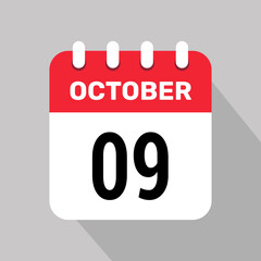 9 october calendar icon vector web page illustration background design.