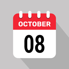 8 october calendar icon vector web page illustration background design.