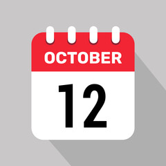 12 october calendar icon vector web page illustration background design.