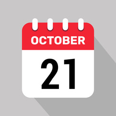 21 october calendar icon vector web page illustration background design.