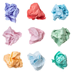 Fototapeta premium Nine Colorful Crumpled Paper Balls Isolated Background