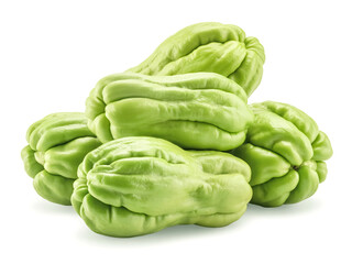 A cluster of chayote fruit isolated on white background wrinkled green skin high resolution