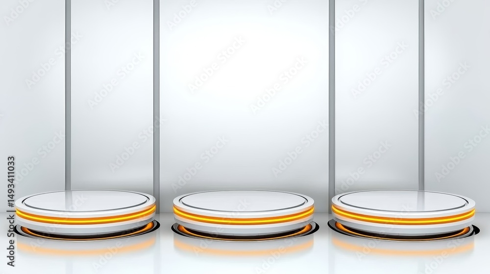 Poster Modern Display Pedestals with Soft Lighting on Gradient Background for Product Showcase and Presentations