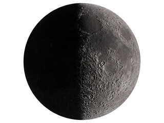 半月のフォトリアル3Dイラストレーション、月齢７日,上弦の月